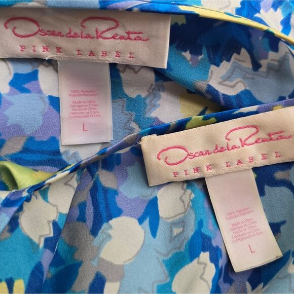 L Oscar De La Renta Pink Label VTG Blue Floral Slip & Robe Set Sze L Satin Bloom - Picture 16 of 16